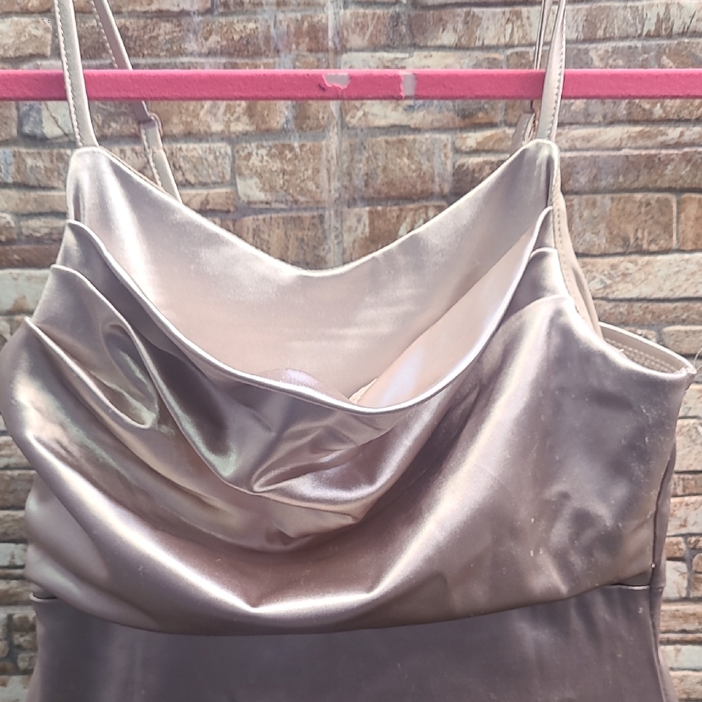Almost Famous Asymmetrical Satin Dress in Silver - Picture 3 of 11